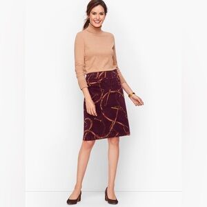 Talbots Purple and Gold Chain Equestrian Corduroy A-Line Pencil Skirt